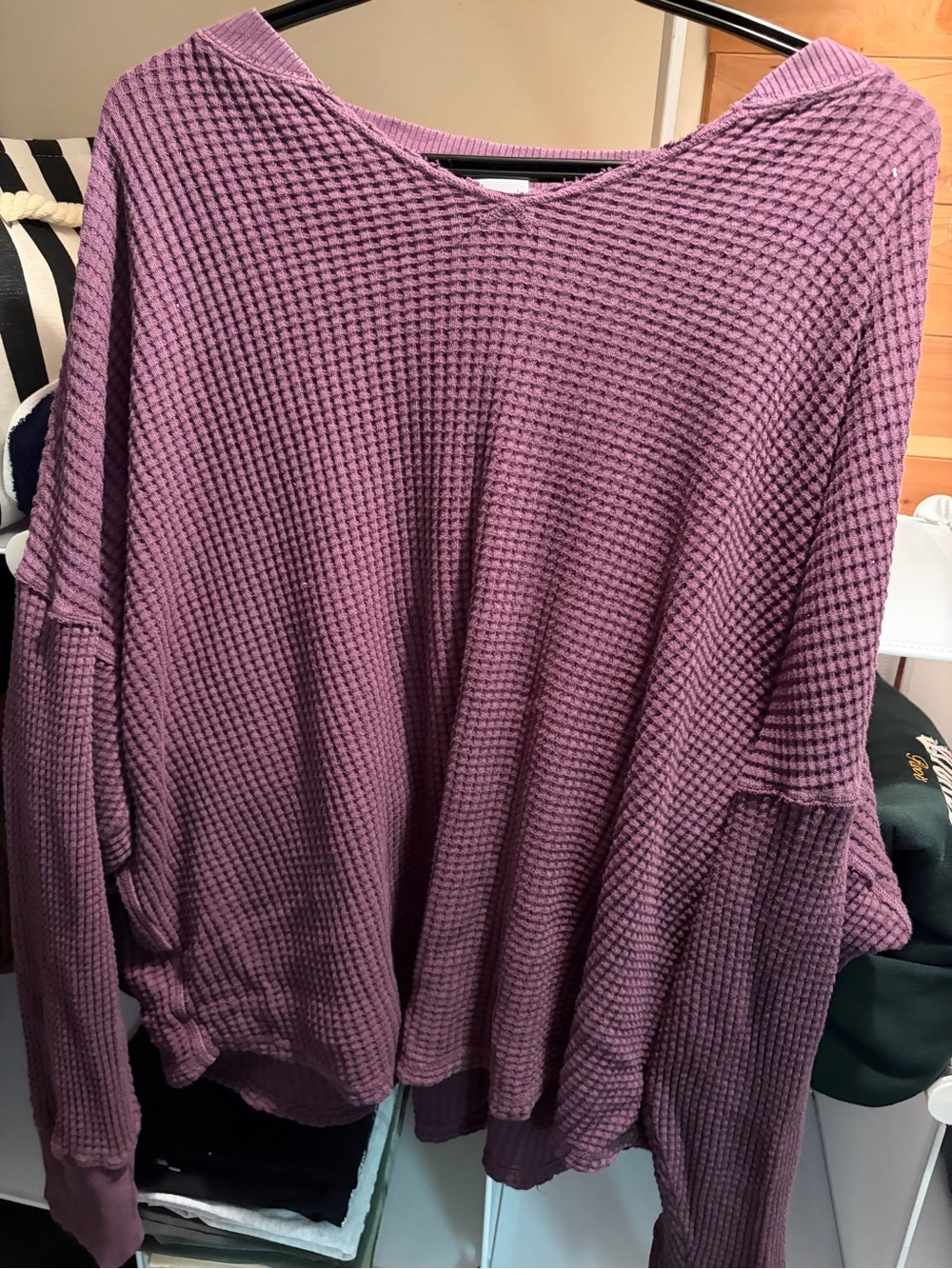 aerie Waffle Knit Long Sleeve Top - Plum